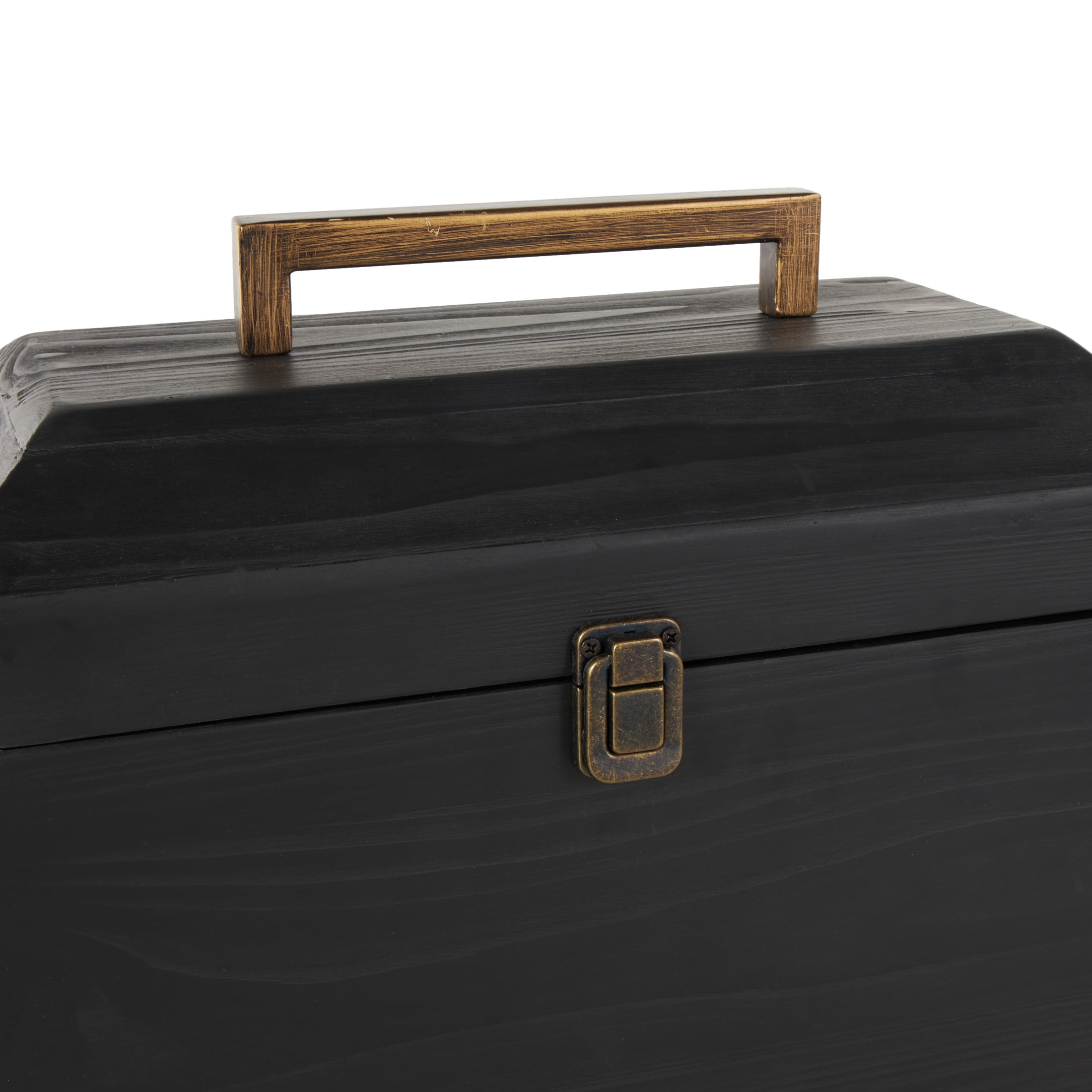 DecMode Handmade Black Wood Decorative Box with Brass Latches and Handle, 2 Count