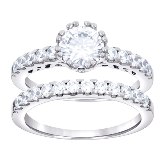 925 Sterling Silver Womens 1.84ct Moissanite Duo Ring Bridal Set Ring 6.9mm Long Size 6 Ring for Women