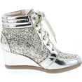 thumbnail image 6 of Forever Link Women's Casual & Dress Glitter High Top Lace Up Wedge Sneakers, Gold, 7, 6 of 7