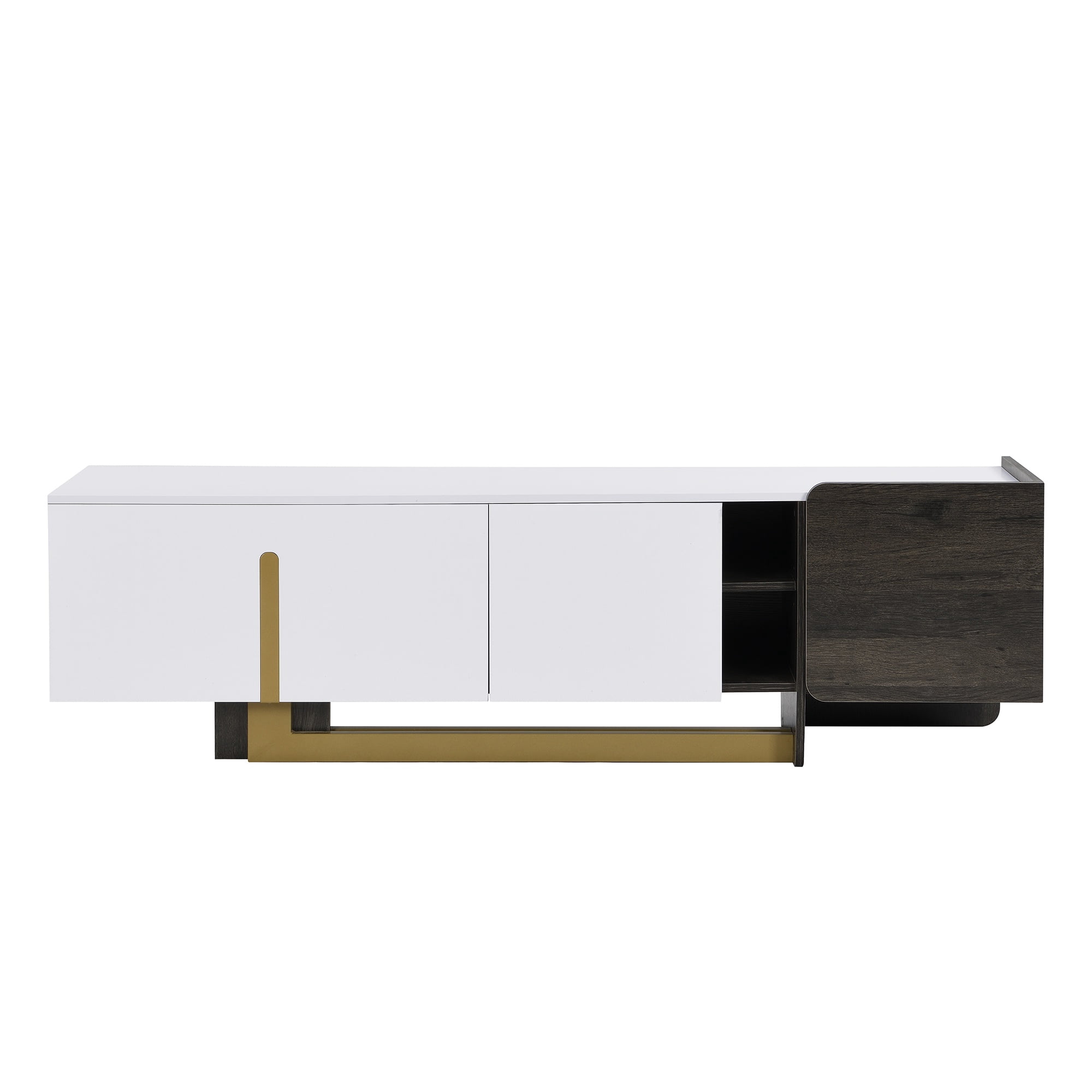 PAPROOS TV Stand for 70 inch tv, TV Cabinet with Drawer & Door, Living Room Media Console Table with Open Shelves, Entertainment Center Television Stand for Living Room, Bedroom, White & Brown