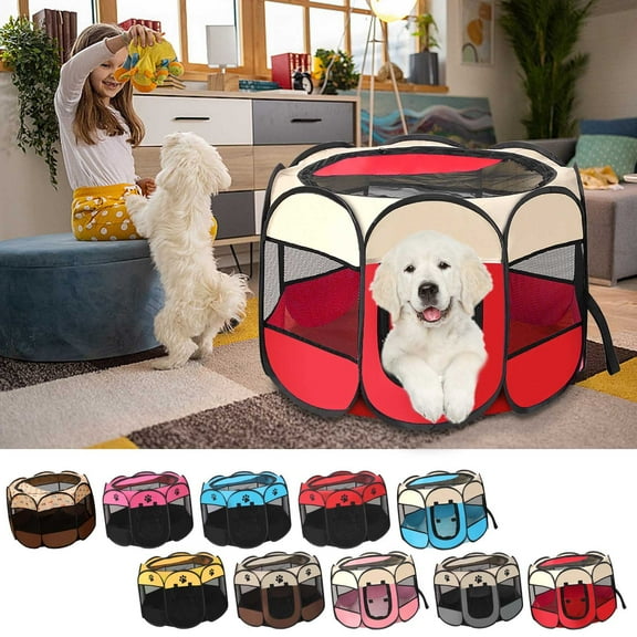 Octagonal Pet Fence Dog Cat Playpen Tent | Foldable Scratch-Resistant Cloth Pet Enclosure | Portable Dog Delivery Room Kennel | Spacious Indoor Outdoor Puppy House | 73x73x43cm | 1 Pack