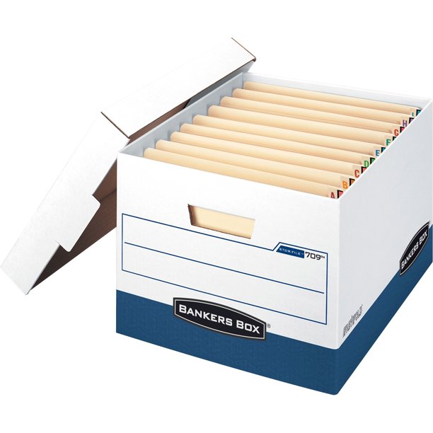 Bankers Box STOR/FILE File Storage Box, White, Blue, 12 / Carton