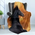 thumbnail image 4 of Horses Soft Flannel Fleece Blanket, Portrait of Galloping Friesian Horse with Hot Sun Rays Intensity Honor Grace Theme, Cozy Plush for Indoor and Outdoor Use, 60" x 80", Black Orange, by Ambesonne, 4 of 5
