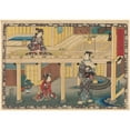 thumbnail image 2 of Toyokuni Utagawa 18x14 Gold Ornate Wood Frame and Double Matted Museum Art Print Titled - Man Looking Up at Woman on Balcony (Late 18th Century - Early 19th Century), 2 of 4