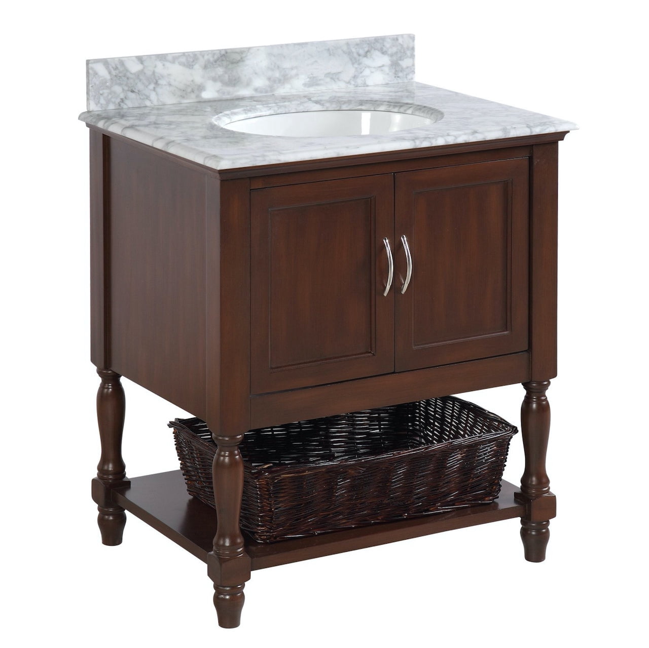 Beverly 30" Bathroom Vanity with Chocolate Cabinet and Carrara Marble Top