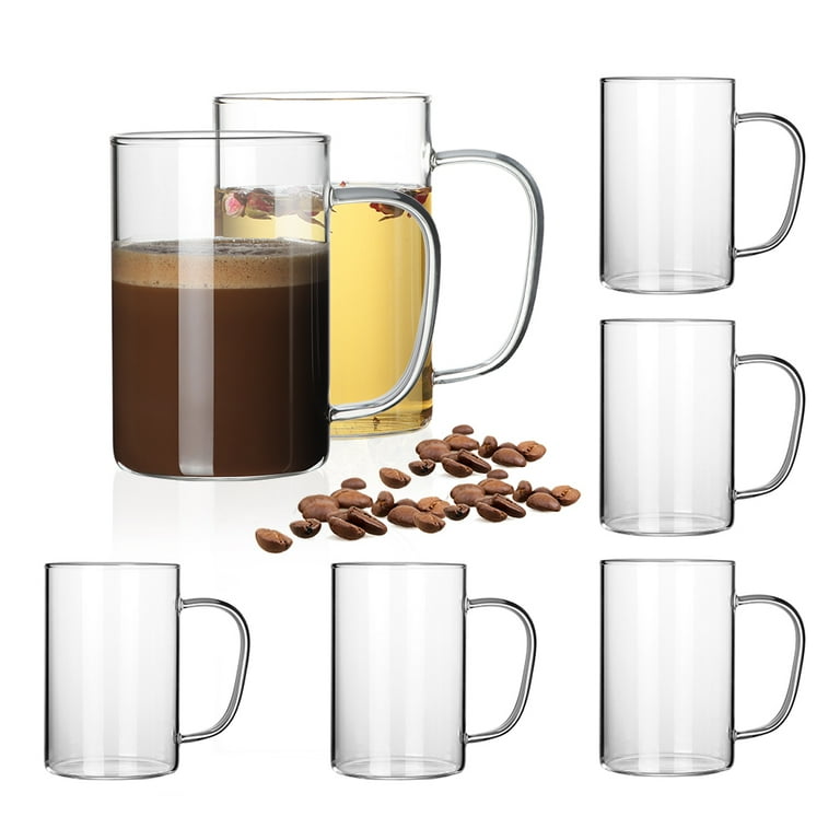 6 Pack 16 oz. Glass Coffee Cups, Clear Cups with Handles for Hot