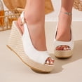 thumbnail image 2 of Rokment Women's Espadrilles Wedge High Heels Dressy Sandals Bridal Elegant Leather Peep Toe Platform Chunky Heeled Slingback Dress Pumps for Summer Beige Size 6, 2 of 6
