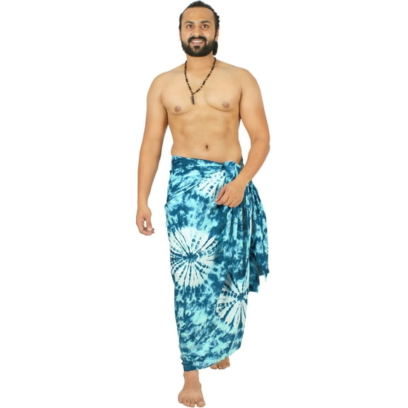 HAPPY BAY Men's Pareo Swim Trunk Surfing Sarong Long Beach Wrap One Size Navy, Tie Dye Summer Vacation Party