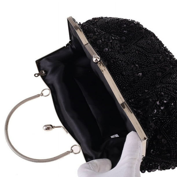 Store Evening Handbag with Black Sequin and Metal Handle