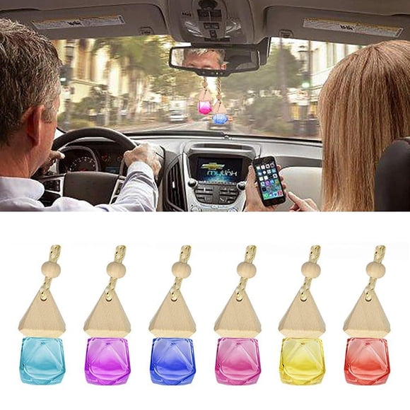 Botella De Perfume Vacía Para Coche, 6 Uds., 8Ml, Cordón Ajustable, Difusor De Aroma De Cristal Colorido, Colgante De Coche, Decoración Para Oficina Y Baño Yuarrent VI011616-00