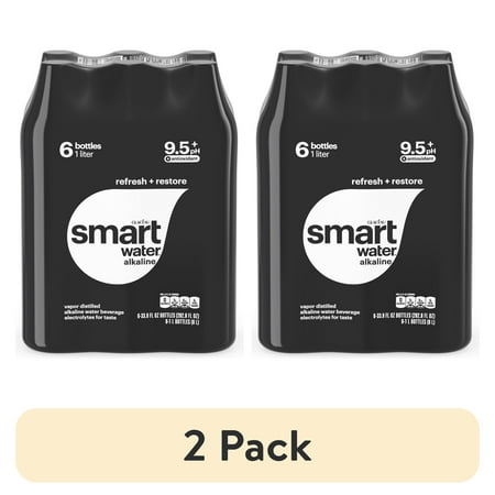 (2 pack) smartwater Alkaline with Antioxidant Water Bottles, 33.8 fl oz, 6 Pack