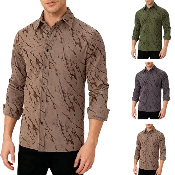 FRSASU Men's Lightweight Corduroy Button Down Shirts Patterned Casual Long Sleeved Western Overshirts Dress Shirt for Man Khaki