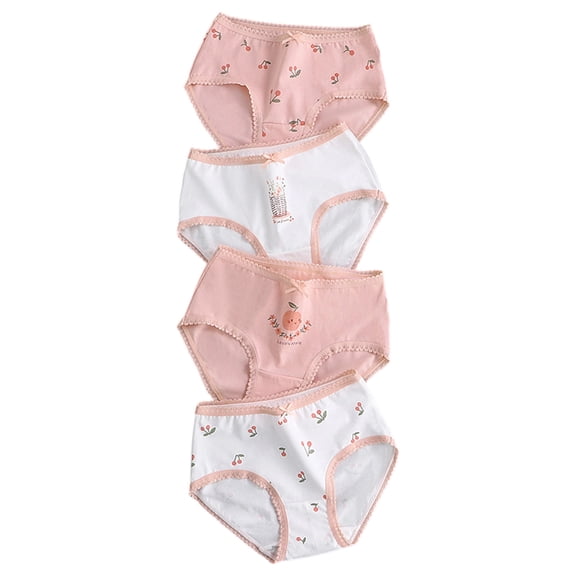 FINALGANG Girls 4 Pack Briefs With Cartoon Prints Kids Teen Breathable Comfortable Underwear With Lace Trim For Casual Daily Wear Pink 7-8 Years