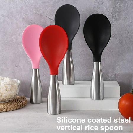 

GROFRY Standing Design Round Edge Rice Spoon Stainless Steel Sturdy Heat-resistant Rice Paddle for Home