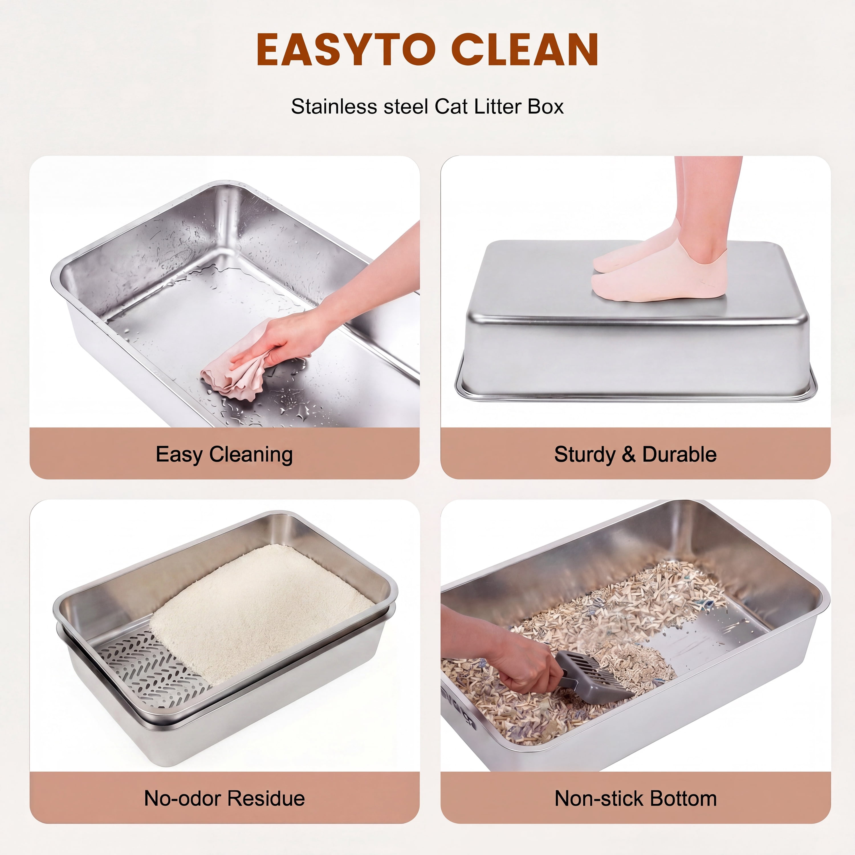 Topyangs Extra Large Stainless Steel Sifting Cat Litter Box, Silver