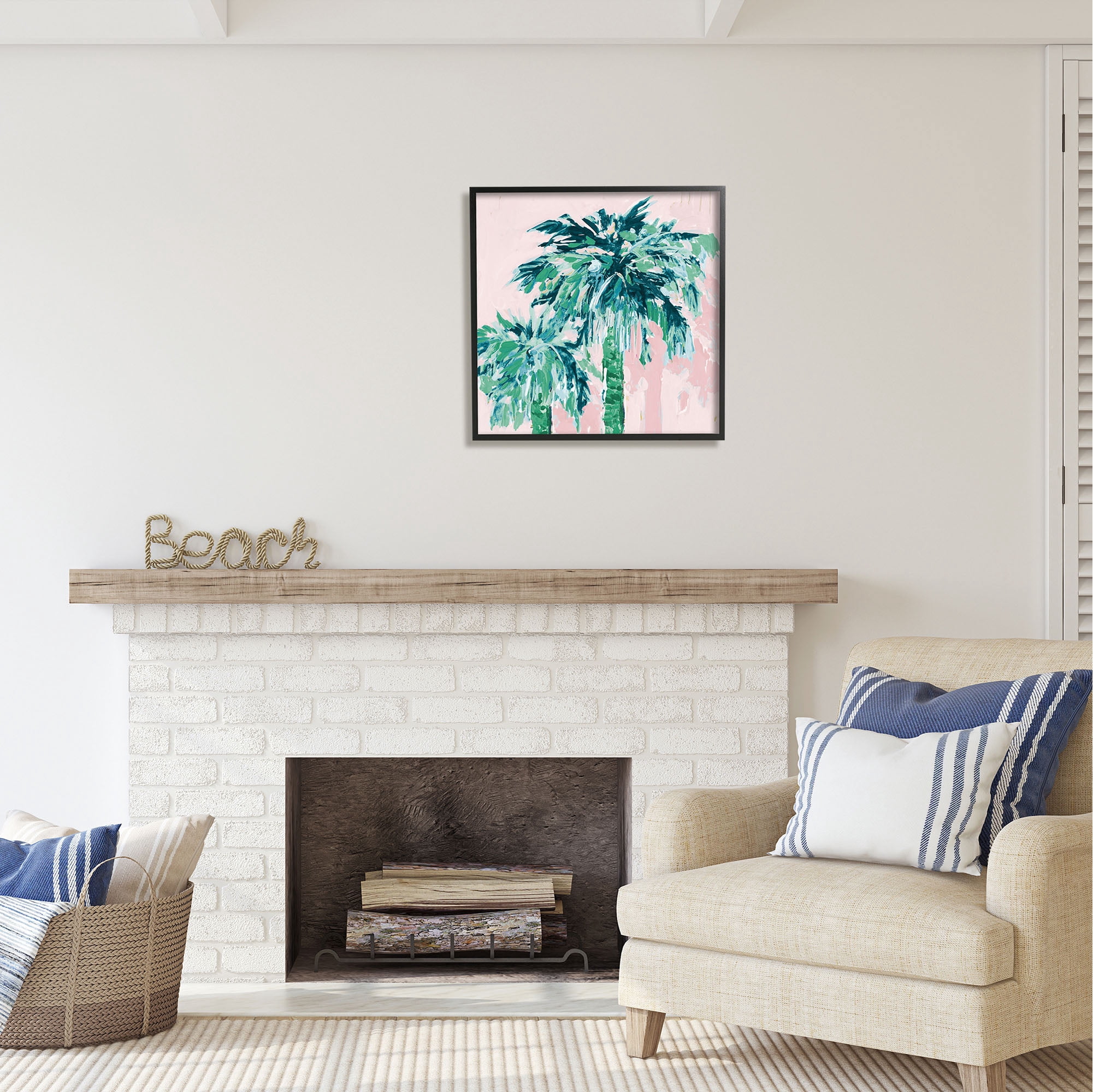 Stupell Industries Modern Green & Pink Palms Botanical & Floral Painting Black Framed Art Print Wall Art, 24 x 24