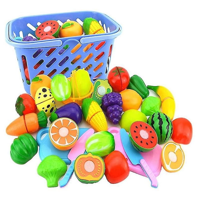 Juego de juguetes de frutas cortadas de cocina de simulación de 23 piezas, juego de casitas con cesta para juegos de rol para niños