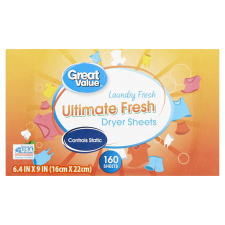 (2 Pack) Great Value Ultimate Fresh Laundry Fresh Dryer Sheets, 160