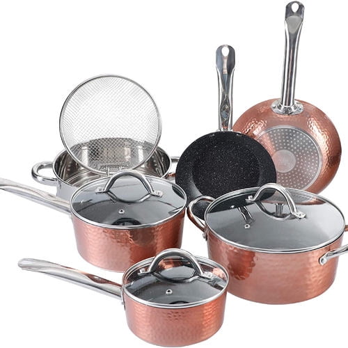 15 Piece Hammered Cookware Set Nonstick Granite Coated Pots and Pans Set