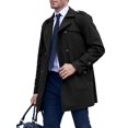 thumbnail image 3 of LANGWYQU Double Breasted Men Solid Color Button Trenchcoat Male Lapel Waterproof Jacket Coat, 3 of 5