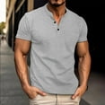 thumbnail image 2 of VSSSJ Men's Henley Shirts Casual Muscle Fit Button Up Short Sleeve T-Shirt Lightweight Crew Neck Cozy Solid Color Basic Henley Tees Gray L, 2 of 6