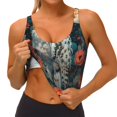 thumbnail image 3 of Fotbe Moon Flower White Owl Sujetador Deportivo Largo sin Aros para Mujer con Almohadillas y Soporte Medio, Transpirable y Absorbente, Camiseta Tipo Chaleco o Tank Top-X-Large, 3 of 8