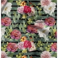 thumbnail image 1 of Soimoi Vert Voile de Coton Rayé & Grandiflora Roses Imprimé Floral Tissu par Yard 42 Pouces de Large, 1 of 4