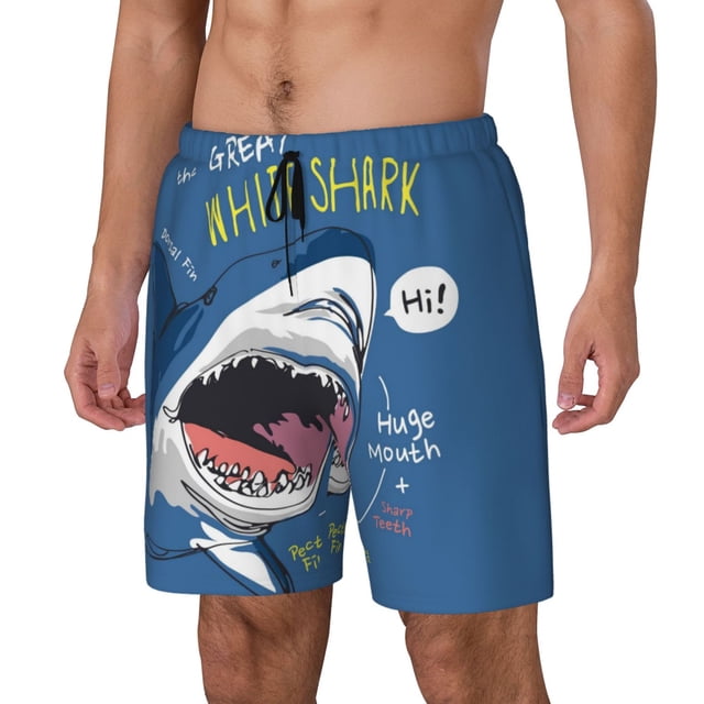 Balery Great White Shark Bañador para hombre, shorts de playa de secado rápido con entrepierna y forro de compresión-XX-Large