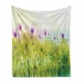 thumbnail image 1 of Watercolor Soft Flannel Fleece Throw Blanket, Abstract Blurred View of Purple Cosmos Flowers Blooming Meadow, Cozy Plush for Indoor and Outdoor Use, 50" x 70", Purple Apple Green White, by Ambesonne, 1 of 6