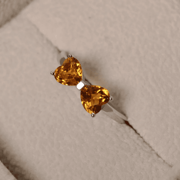 Heart Cut Citrine Proposal Bow Style Ring in 925 Sterling Silver - November Birthstone - Birthday Gift
