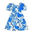 thumbnail image 5 of Casual Floral Dresses Girls Kids Puff Sleeve Cross Back Summer Dress Round Neck Trendy Aline Swing Outfits Blue, 8 Years, 5 of 7