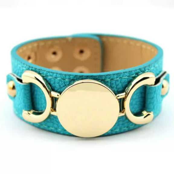 Men Women Monogram Blank Wrap Bracelet Leather Cuff Engraved Round Snap Bracelet