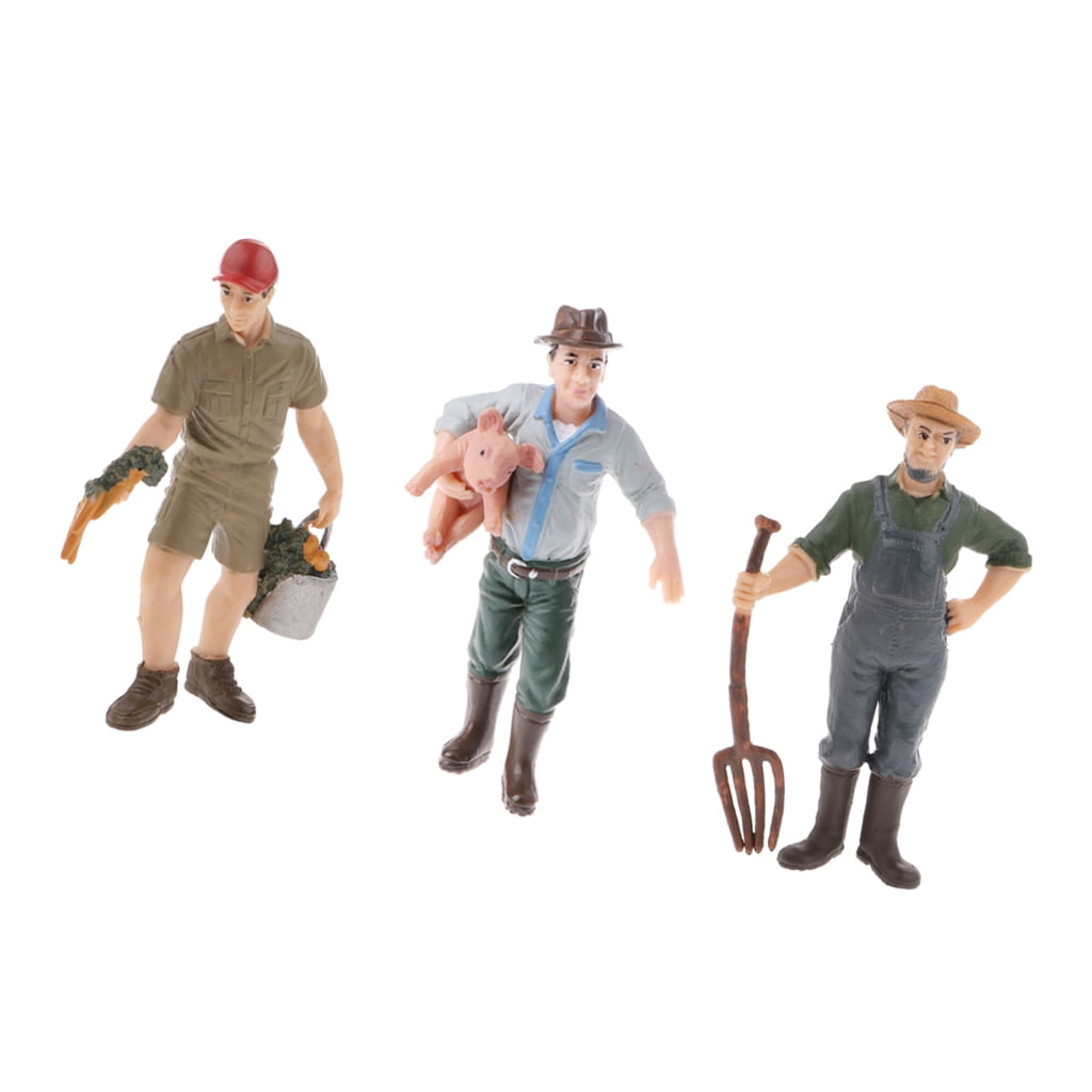 3pcs Realistic Farmer Man People Model Figure Figurine Kids Toy Home Decor 