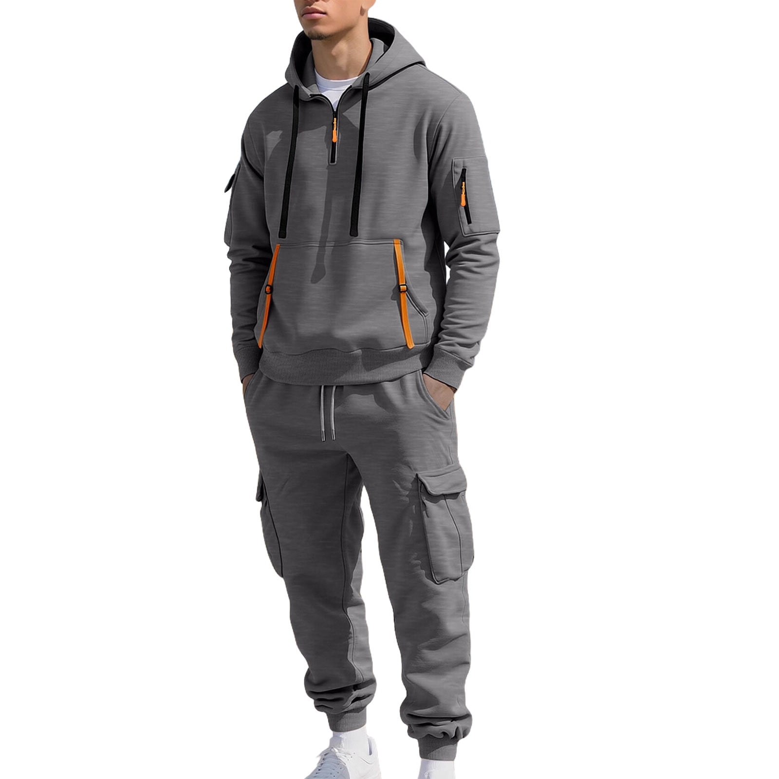 Donemore Men's Half-Zip Hooded Sweatshirt & Cargo Pants Set