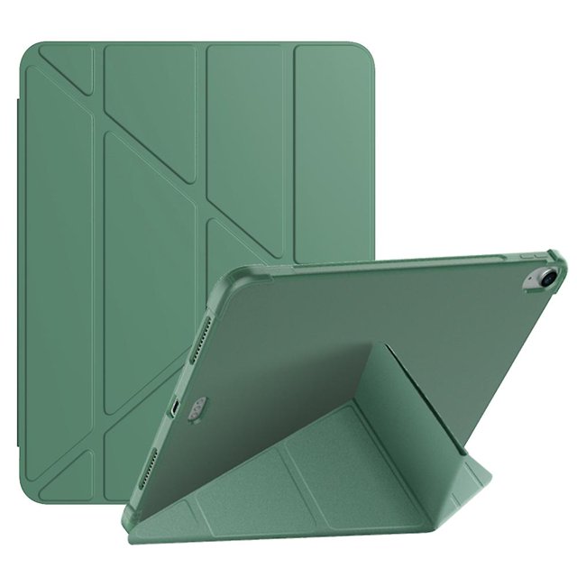 Funda de cuero con soporte de origami inteligente y ranura para bolígrafo para iPad Air 11 (2024) / Air (2022) / (2020) / Pro 11, verde oscuro, multicolor