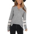thumbnail image 1 of VISgogo Camiseta a rayas informal para mujer, suéter con abertura con cuello en V y manga larga con bloque de color para adultos VISgogo  moda, 1 of 5