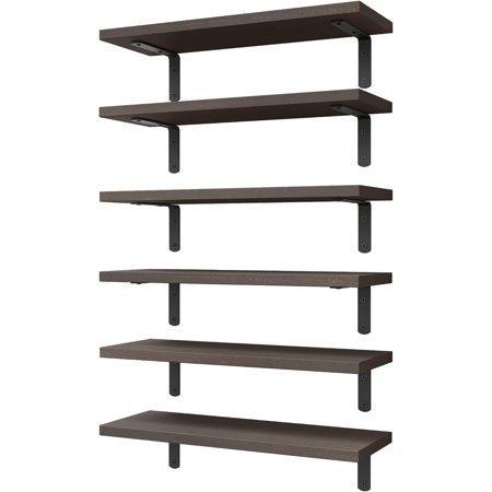 WOPITUES Floating Shelves Set of 6, Wood Rustic Farmhouse Shelves for Wall Decor, Bathroom Shelves, Book Shelves for Living Room-Dark Brown