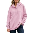 thumbnail image 3 of Women Snap Button Quarter Zip Hoodie Sevevn Stand Collar Drop Shoulder Long Sleeve Loose Fit Oversized Solid Casual Pullover Sweatshirt, 3 of 9