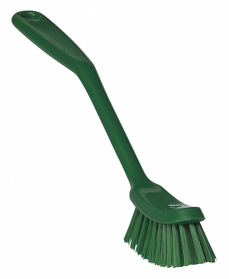 11"L Polyester Short Handle Scrub Brush, Green