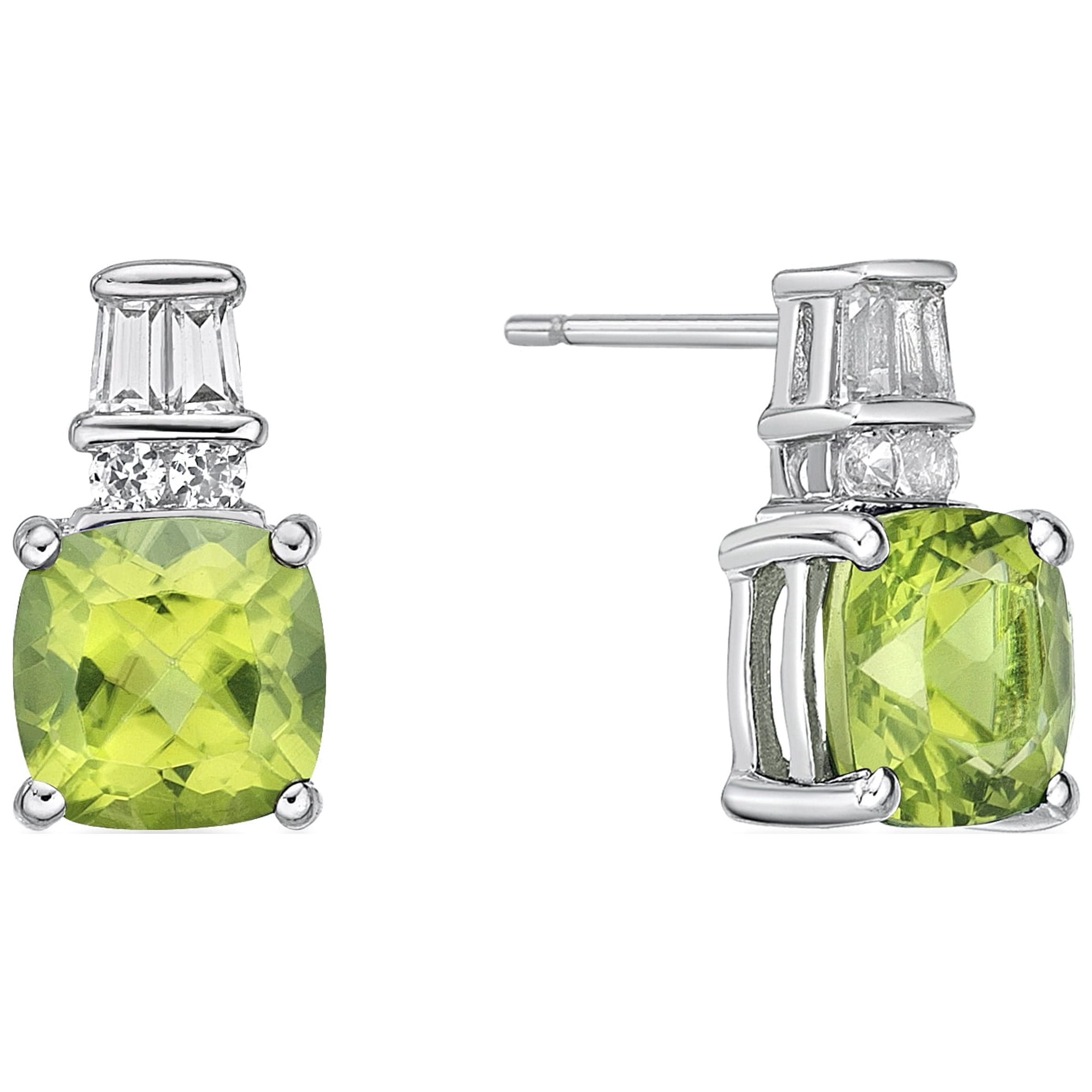Jay Heart Designs 925 Sterling Silver Peridot and Created White Sapphire Earrings