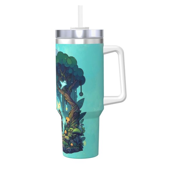 Silksong 40 OZ Ice Bully Cup with Handle Straw, Double Wall Stainless Steel Tumbler Travel Coffee Cup with Lid, Insulation and Cooling Cup for Birthday Present