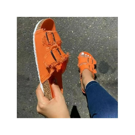 

Woobling Women s Casual Buckle Straps Slides Sandals Open Toe Footbed Sandal Summer Beach Shoes