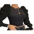 thumbnail image 3 of Women Tees Patchwork Elegant Puff Long Sleeve Jumper Pullover Tops, 3 of 6