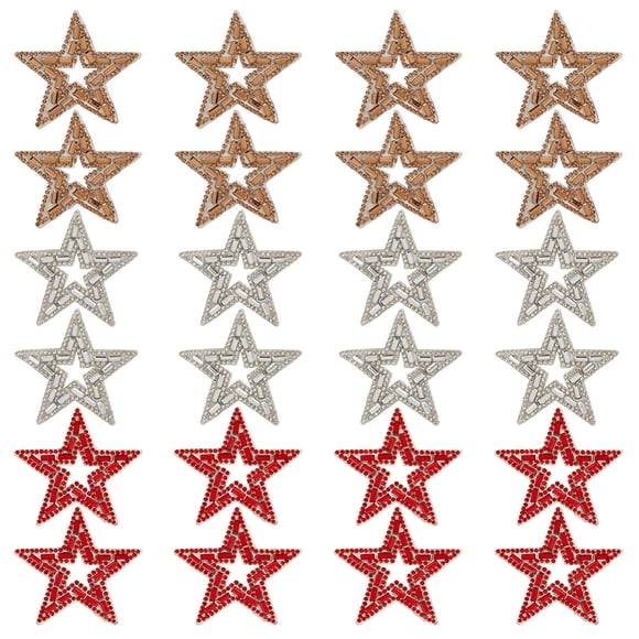 24pcs Star Rhinestone Iron on Patches Fabric Stickers Sew on Patches Badge Star Iron on Patches Rhinestone Hotfix Applique for Hats Jeans Clothes Women Dress Shoes Pants Bags Decoration