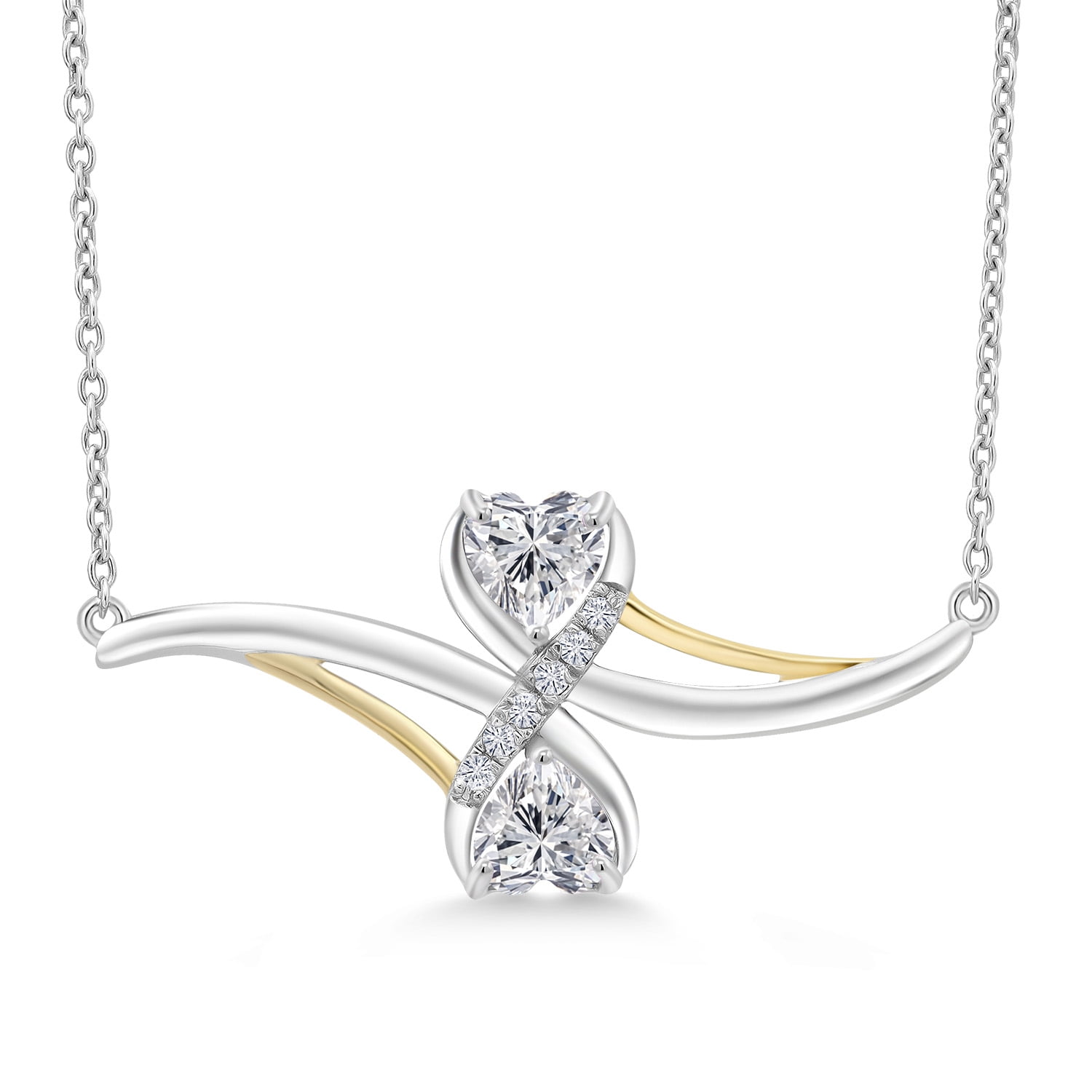Gem Stone King 925 Silver and 10K Yellow Gold Lab Grown Diamond Pendant Necklace for Women | 0.94 Cttw | Gemstone April Birthstone | Heart Shape 5MM | DEF Color | VVS-VS Clarity | With 18 inch Chain