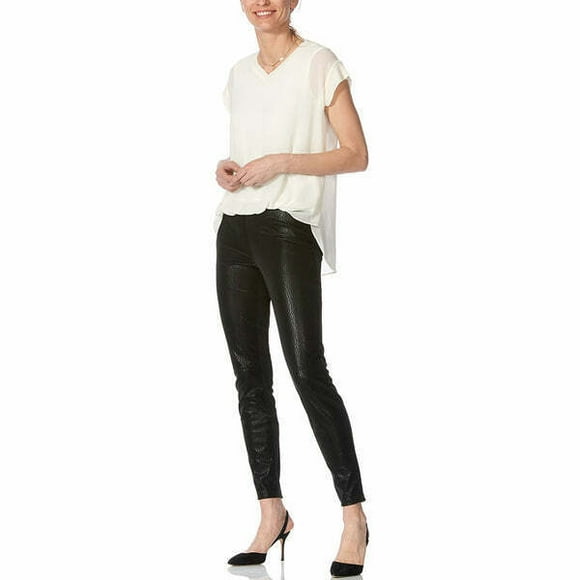HUE U22901 Distressed Matte Leatherette Leggings Black ( XS )