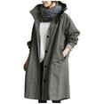 thumbnail image 2 of Plus Size Trench Coats for Women with Hood Waterproof Fall Winter Long Rain Jacket Casual Oversized Windbreaker Outwear Dark Gray 2XL, 2 of 5
