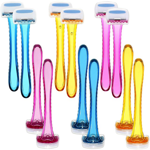 12 Pcs Disposable Bikini Razors for Women Bikini Line Trimmer Shaver Small T Type Razor Durable Travel Accessories Pubic Hair Removal Beauty for Body Cosmetic Tool(Light Pink, Yellow, Blue)