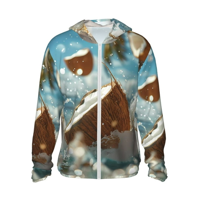 Vsdgher Sweat à Capuche Imprimé Noix de Coco Fraîche pour Hommes Femmes, Manches Longues Protection Solaire Pêche Course Natation-3TG