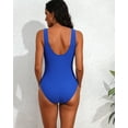 thumbnail image 3 of Beautyin Womens Solid Ribbed One Piece Swimsuit Front Zipper Racerback Bathing Suit U Neck Athletic Swimwear, 3 of 7